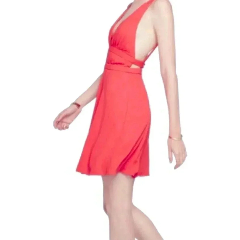NWT Fame And Partners Watermelon Pink Plunging Cut Out Gladiator Mini Dress 10 - Picture 2 of 11